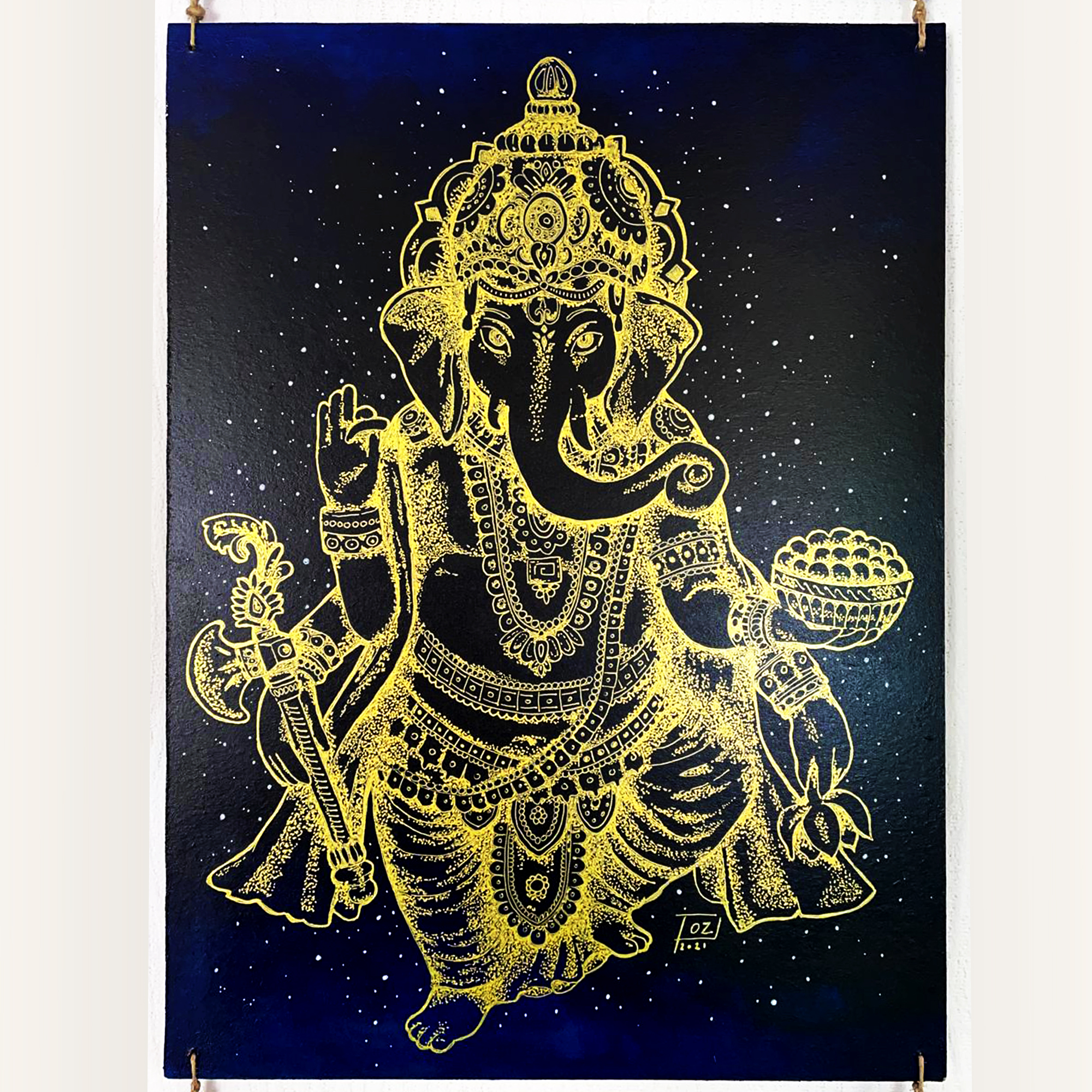 mobile art deco of ganesh with gold leaf