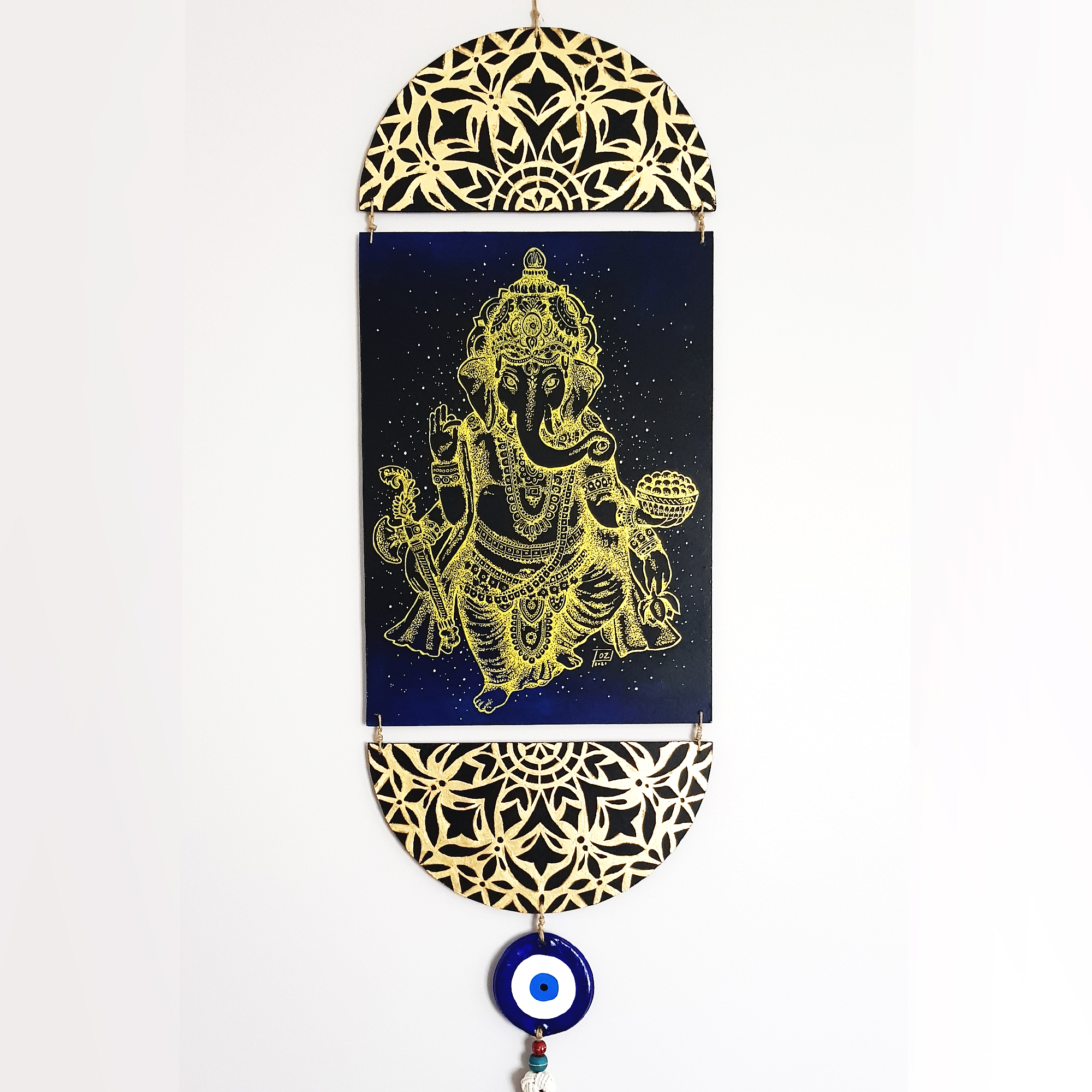 mobile art deco of ganesh with gold leaf