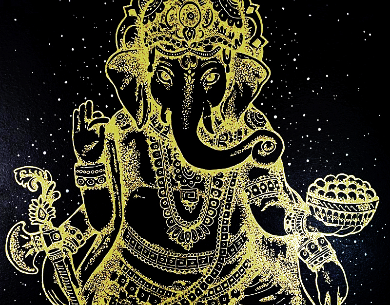 mobile art deco of ganesh with gold leaf