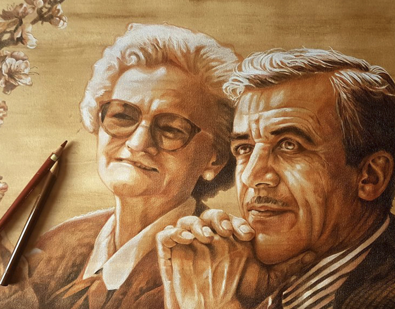 sepia pencils portrait of elderly people